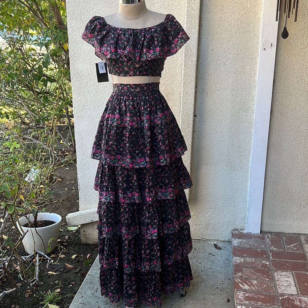 NWT Love Shack Fancy high end brand 2 piece courteous top and long tiered skirt